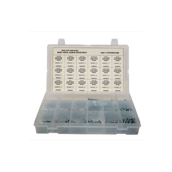 Sheet Metal Screw Assortment, Steel, Zinc Plated Finish